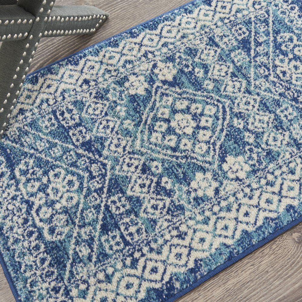5' X 7' Navy Blue And Ivory Tribal Area Rug