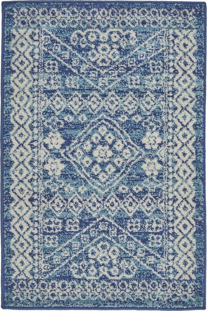 4' X 6' Navy Blue And Ivory Tribal Area Rug