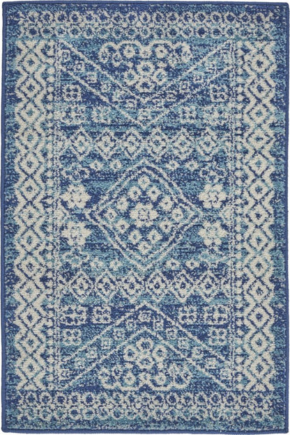 5' X 7' Navy Blue And Ivory Tribal Area Rug