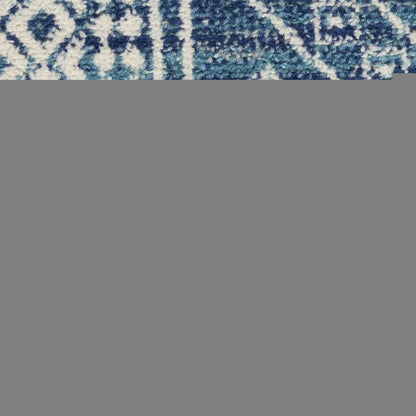 8' Navy Blue And Ivory Tribal Runner Rug