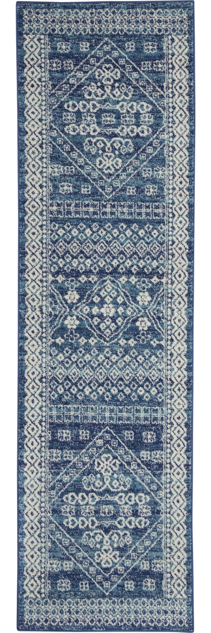 8' Navy Blue Shag Power Loom Runner Rug