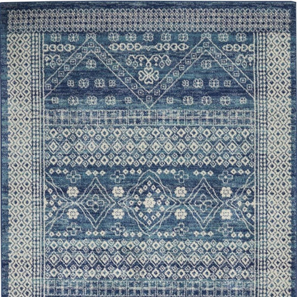 4' X 6' Navy Blue And Ivory Tribal Area Rug