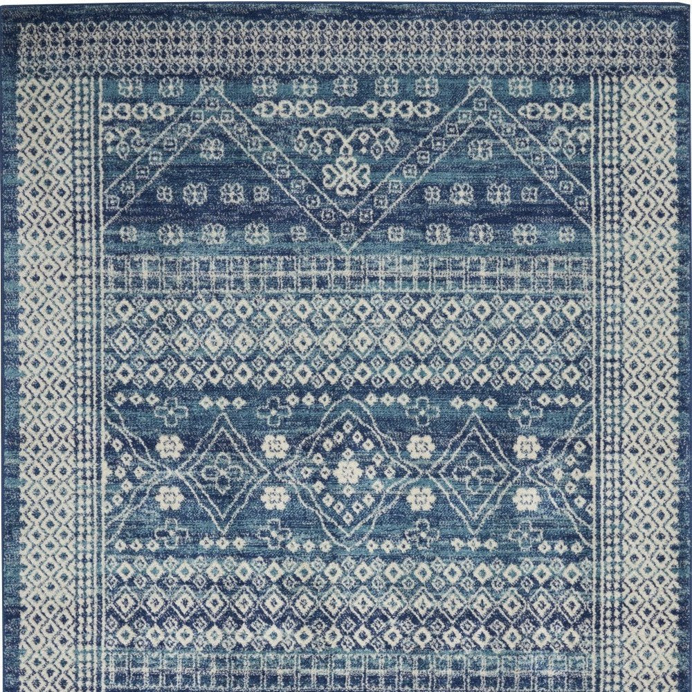 5' X 7' Navy Blue And Ivory Tribal Area Rug