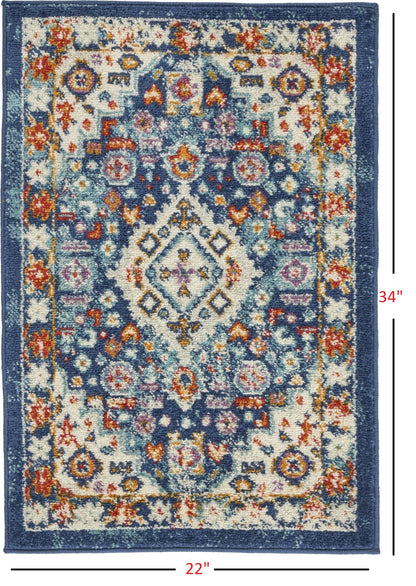 8' Blue And Ivory Power Loom Runner Rug