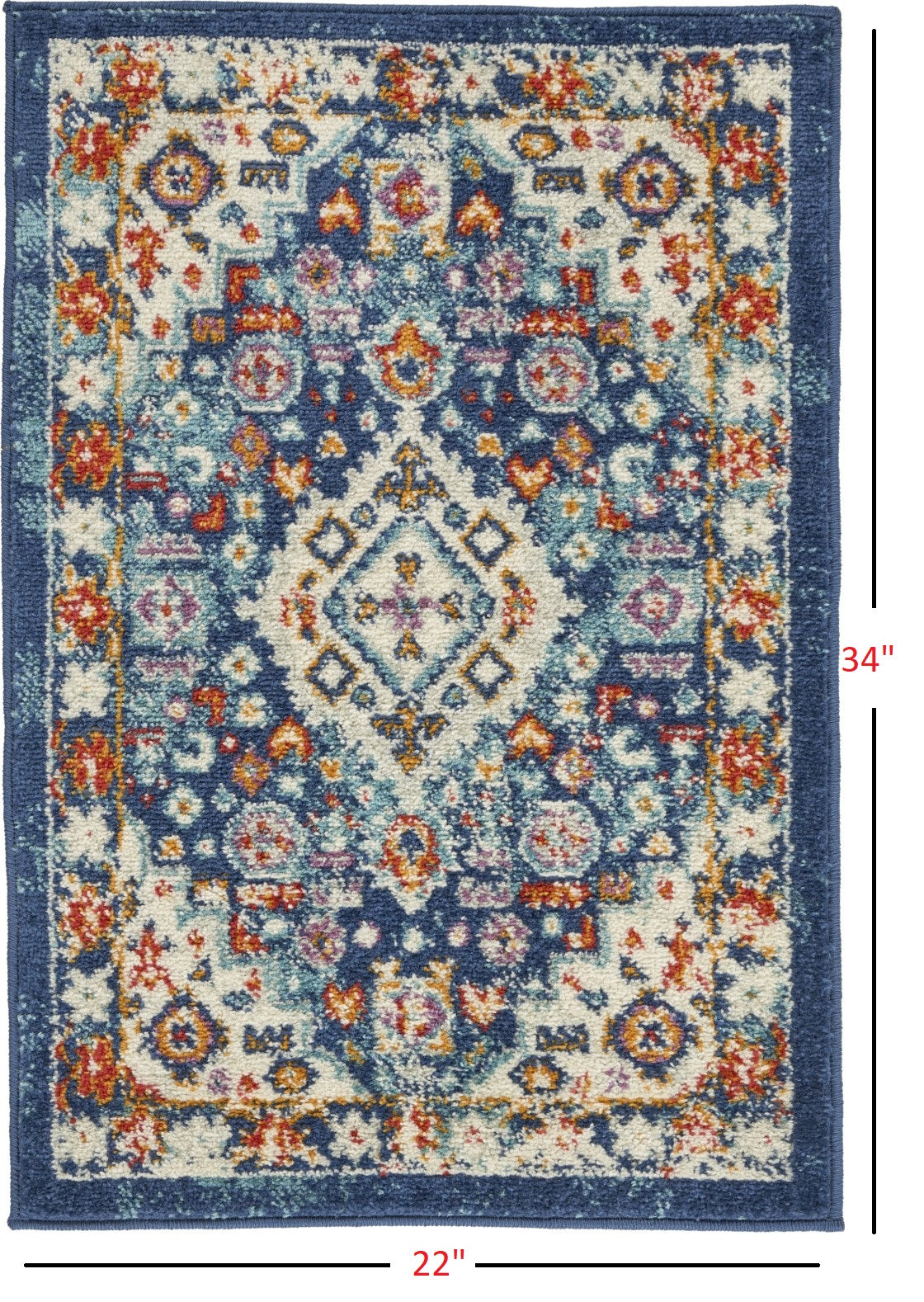 8' Blue And Ivory Power Loom Runner Rug