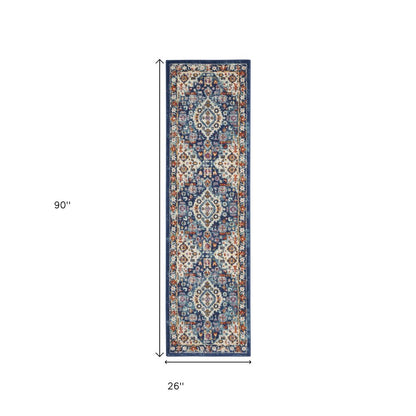 2' X 3' Blue And Ivory Medallion Area Rug