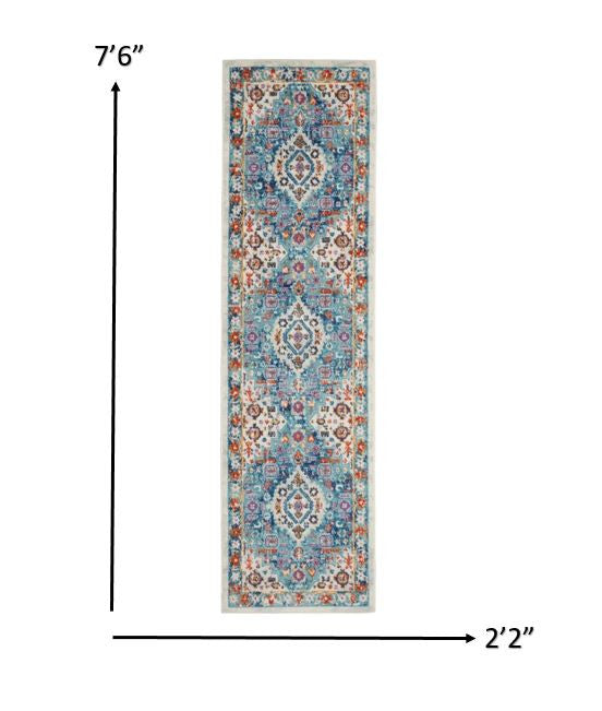 5' X 7' Blue And Ivory Power Loom Area Rug