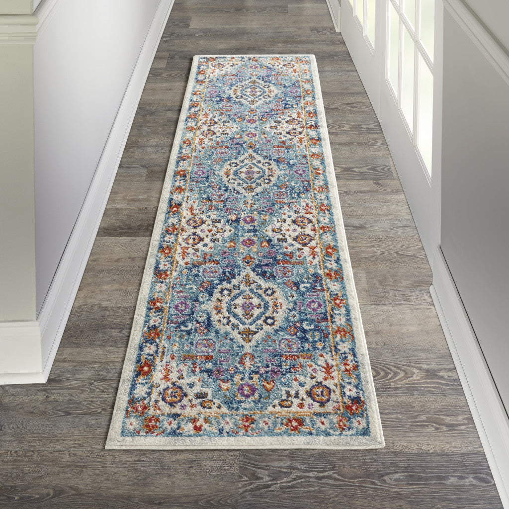 5' X 7' Blue And Ivory Power Loom Area Rug