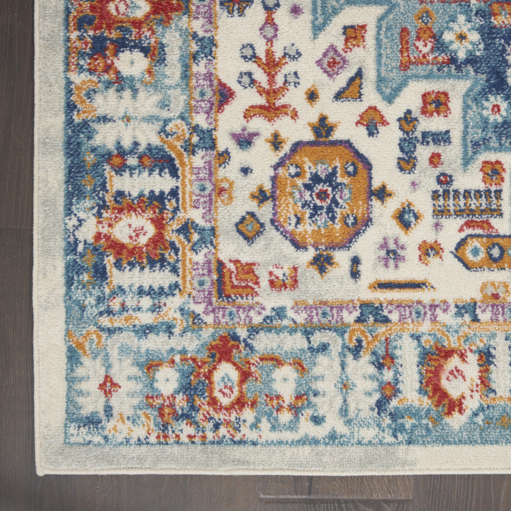 5' X 7' Blue And Ivory Power Loom Area Rug