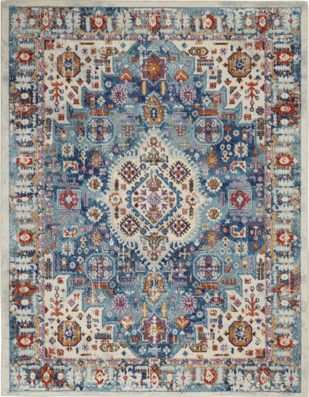 5' X 7' Blue And Ivory Power Loom Area Rug