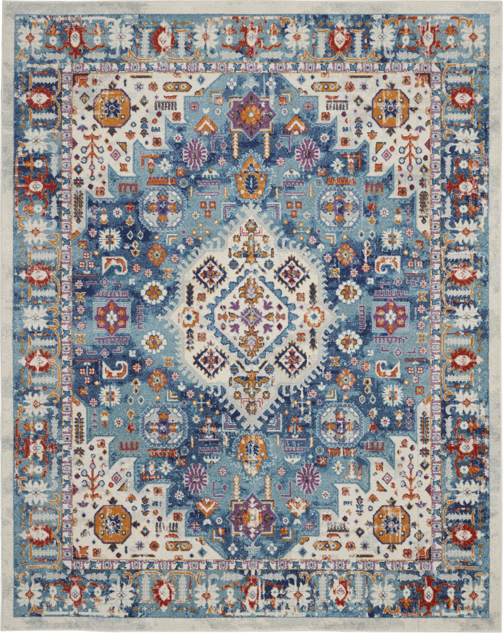 5' X 7' Blue And Ivory Power Loom Area Rug