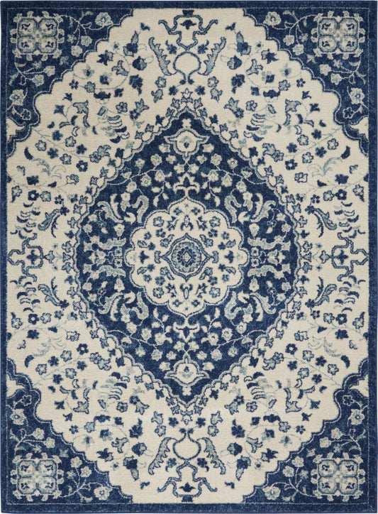 8' X 10' Blue And Ivory Power Loom Area Rug