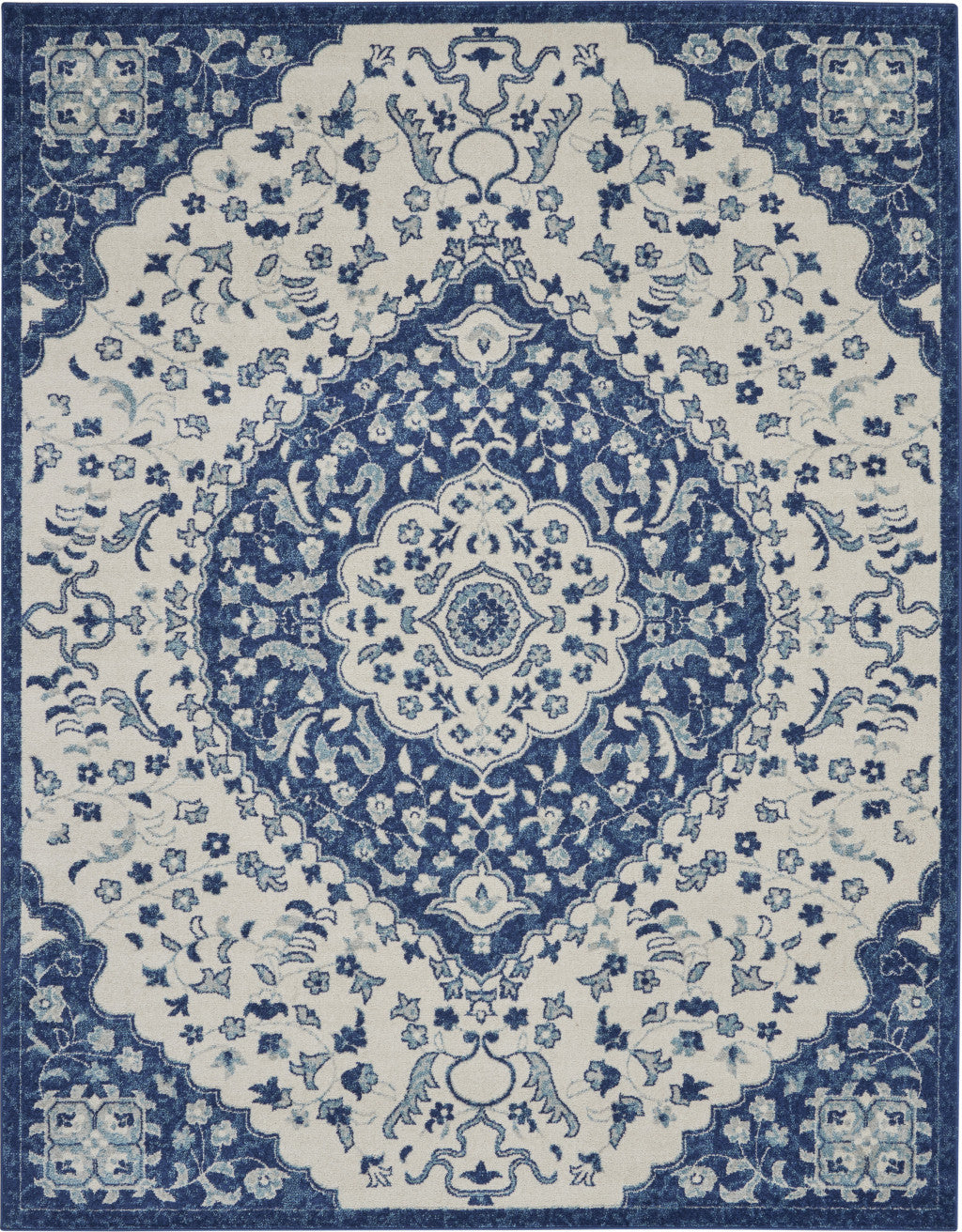 8' X 10' Blue And Ivory Power Loom Area Rug