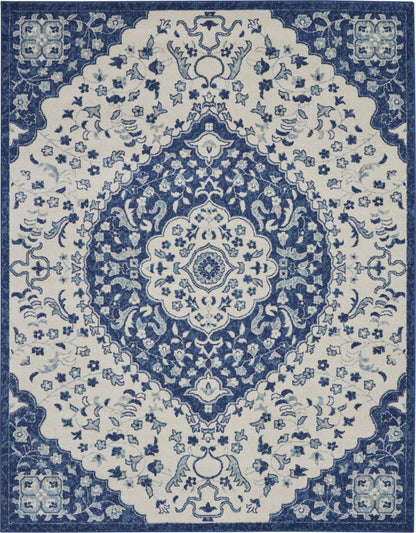 8' X 10' Blue And Ivory Power Loom Area Rug