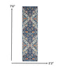 8' Blue And Ivory Floral Power Loom Runner Rug