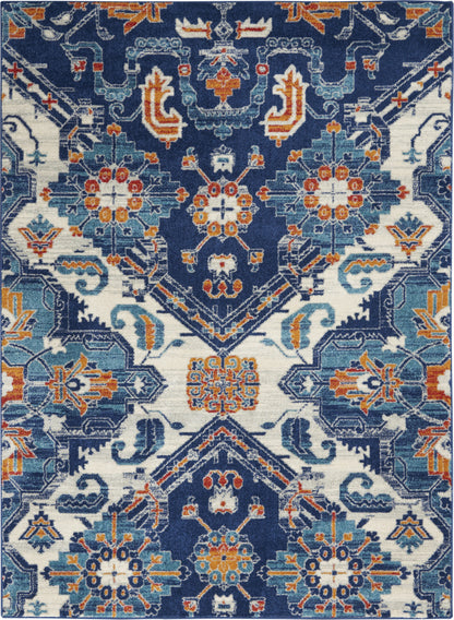 4' X 6' Blue And Ivory Floral Power Loom Area Rug