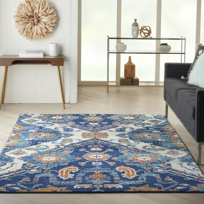 4' X 6' Blue And Ivory Floral Power Loom Area Rug