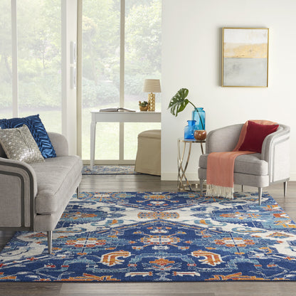 4' X 6' Blue And Ivory Floral Power Loom Area Rug