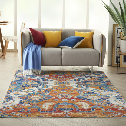 4' X 6' Orange And Ivory Floral Power Loom Area Rug