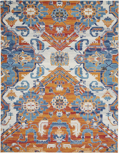 8' X 10' Orange And Ivory Floral Power Loom Area Rug