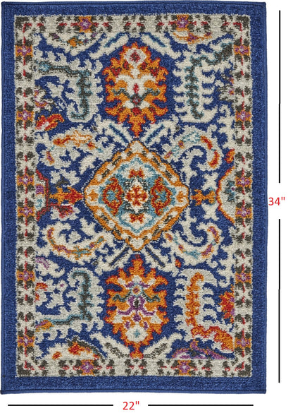 5' X 7' Blue And Ivory Power Loom Area Rug