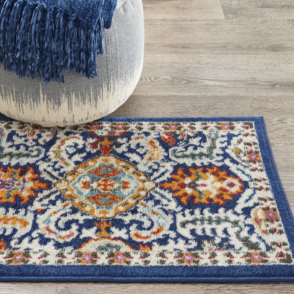 4' X 6' Blue And Ivory Oriental Area Rug