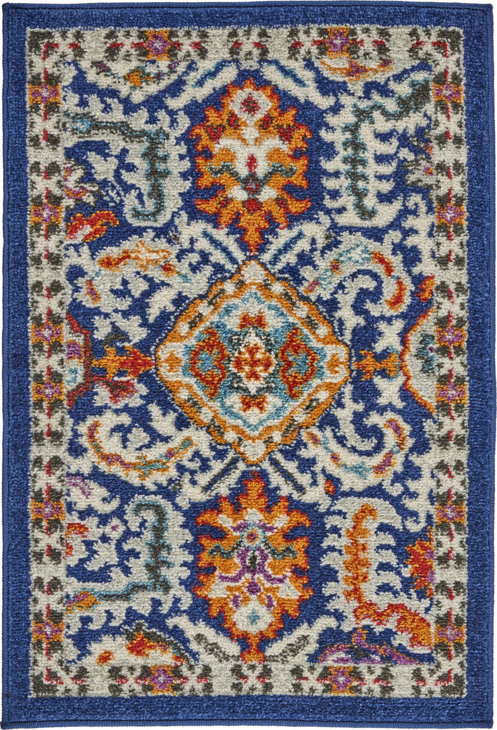 5' X 7' Blue And Ivory Power Loom Area Rug