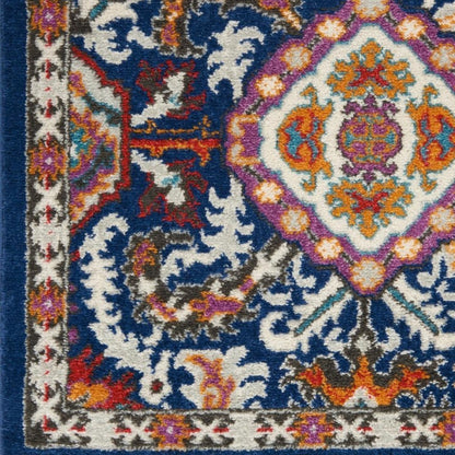 4' X 6' Blue And Ivory Oriental Area Rug