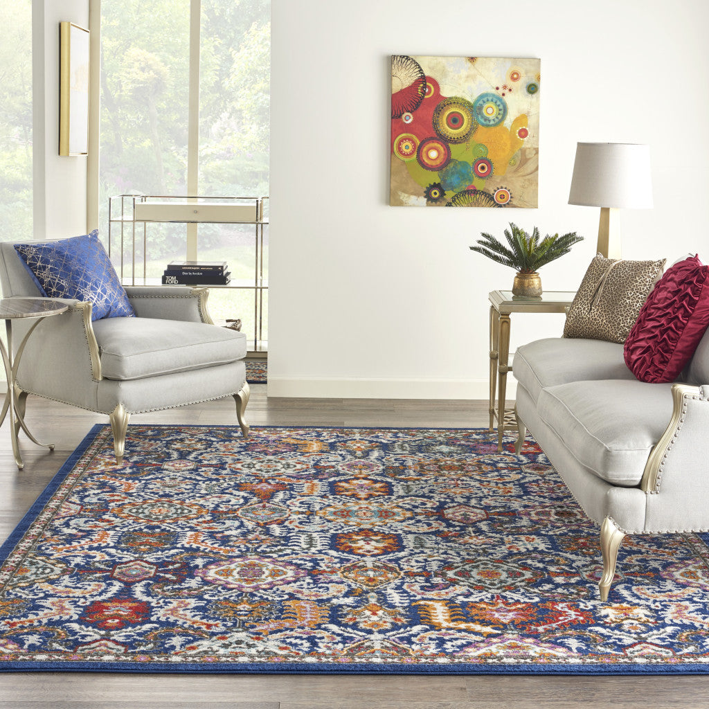 5' X 7' Blue And Ivory Power Loom Area Rug