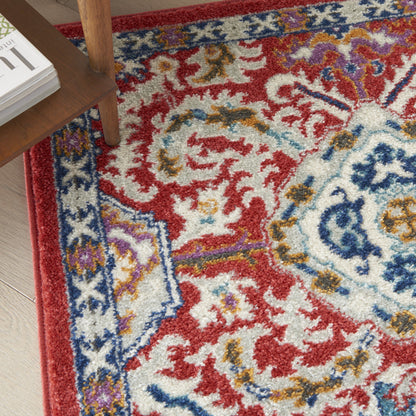 4' X 6' Red And Ivory Damask Power Loom Area Rug