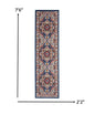 8' Blue And Ivory Power Loom Runner Rug