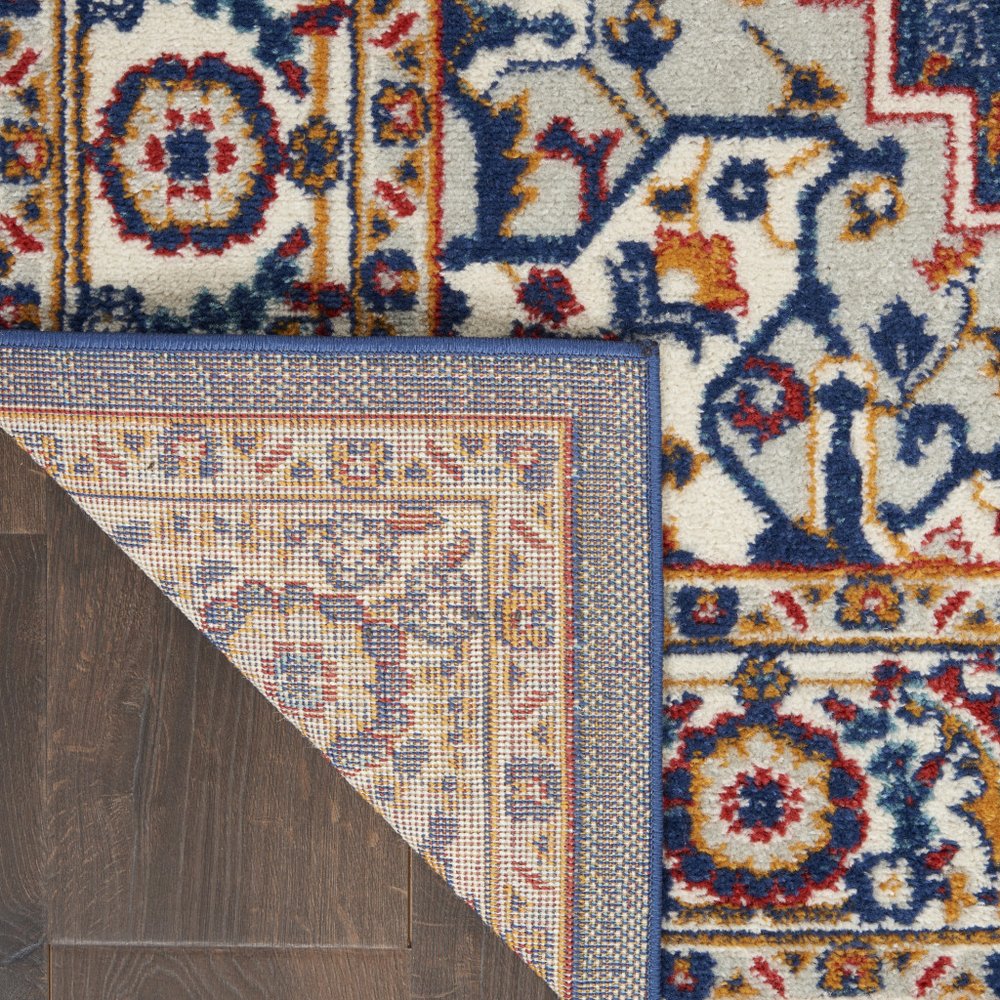 8' Blue And Ivory Medallion Distressed Runner Rug