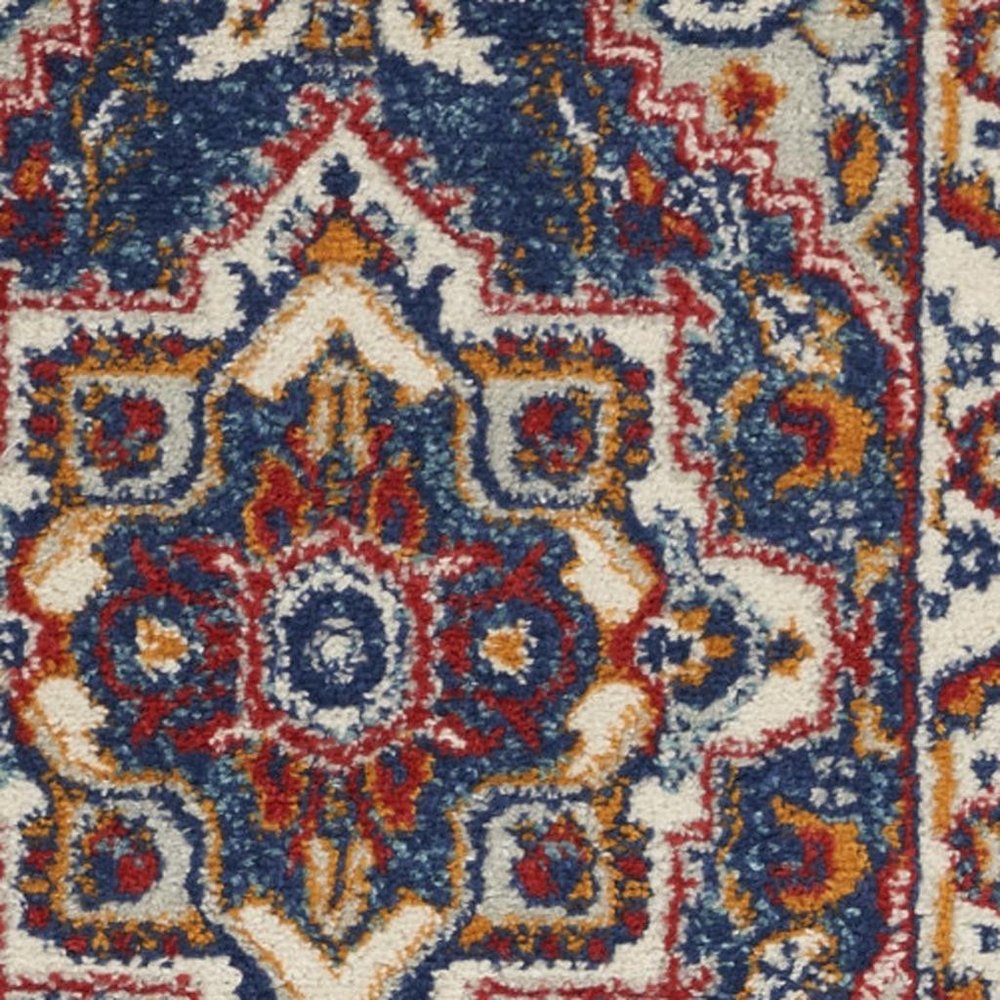 8' Blue And Ivory Medallion Distressed Runner Rug