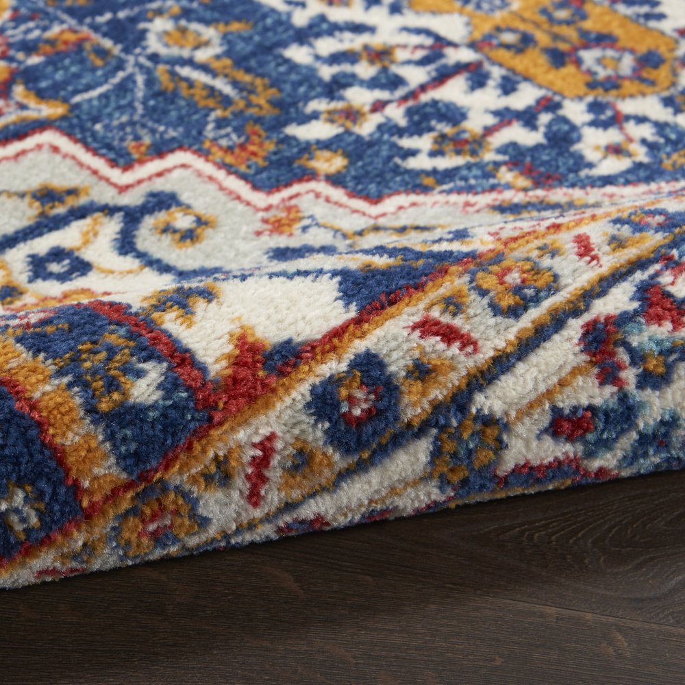 8' Blue And Ivory Medallion Distressed Runner Rug