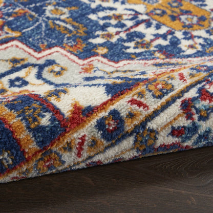 8' Blue And Ivory Medallion Distressed Runner Rug