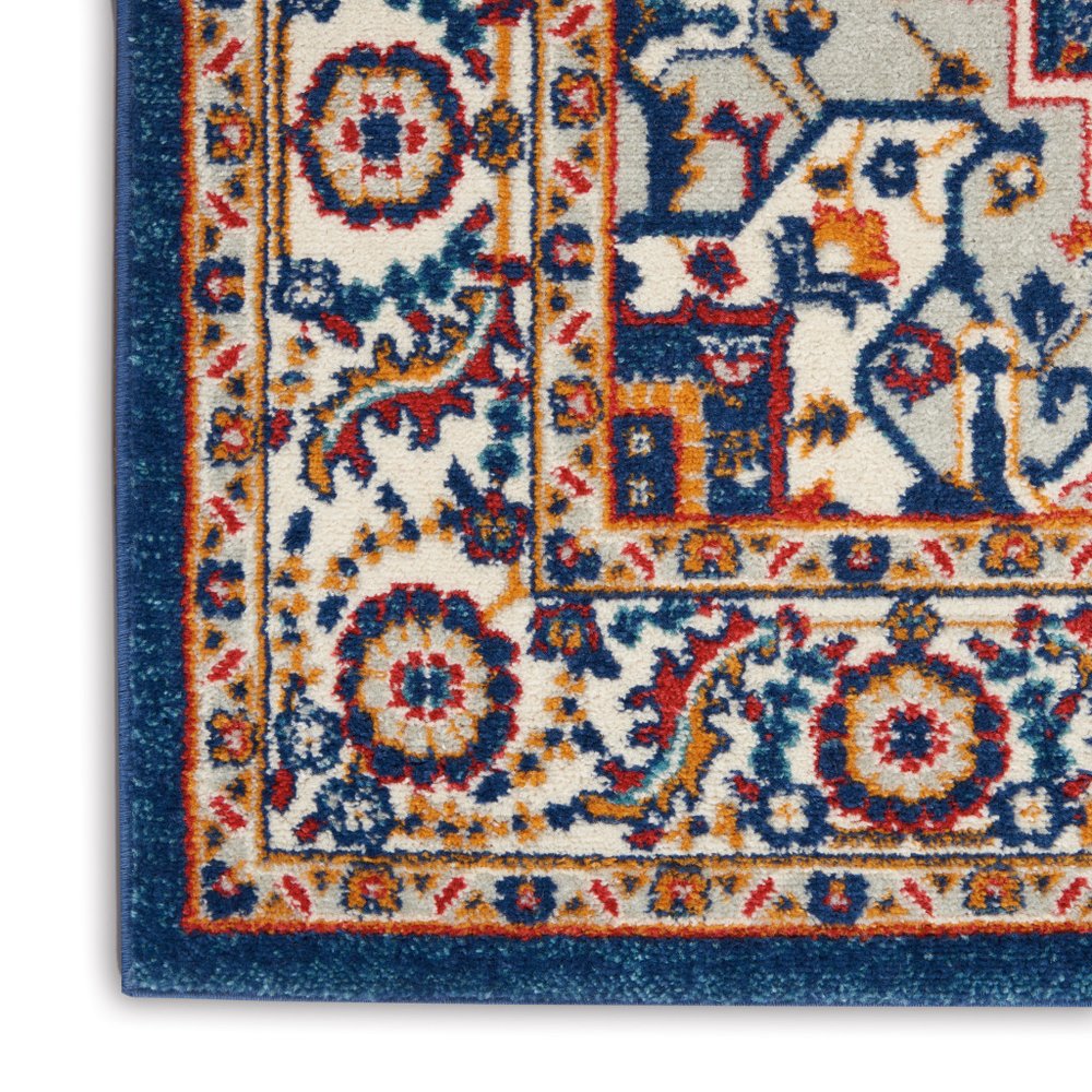 8' Blue And Ivory Medallion Distressed Runner Rug
