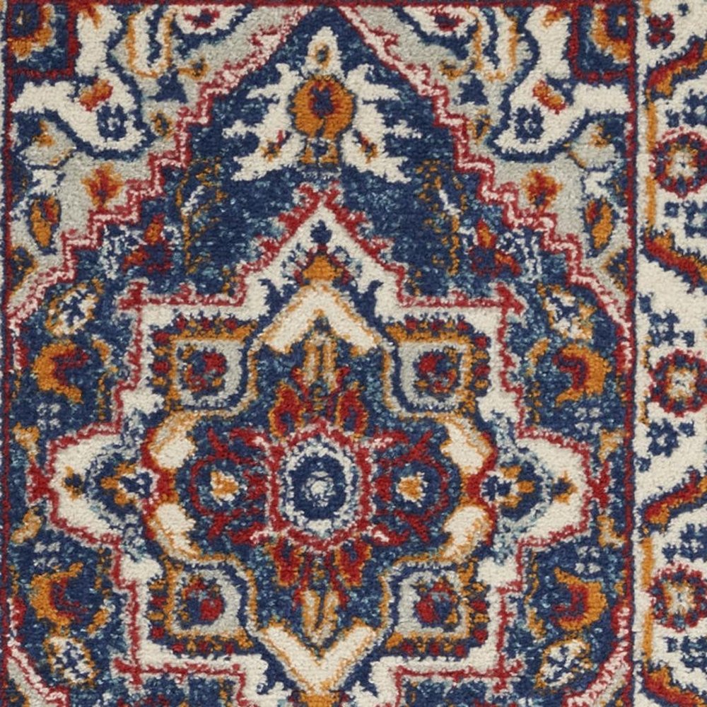 8' Blue And Ivory Medallion Distressed Runner Rug
