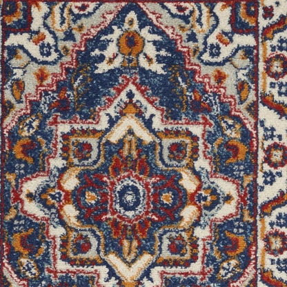 8' Blue And Ivory Medallion Distressed Runner Rug