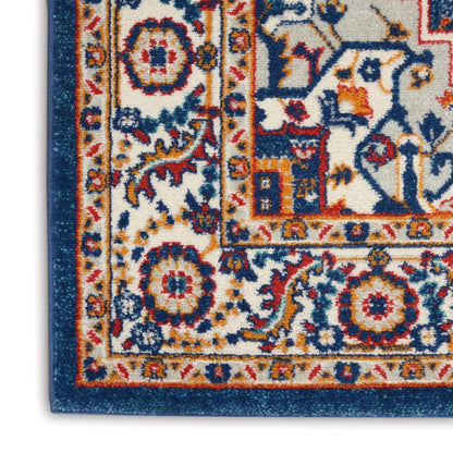 5' X 7' Blue And Ivory Medallion Distressed Area Rug