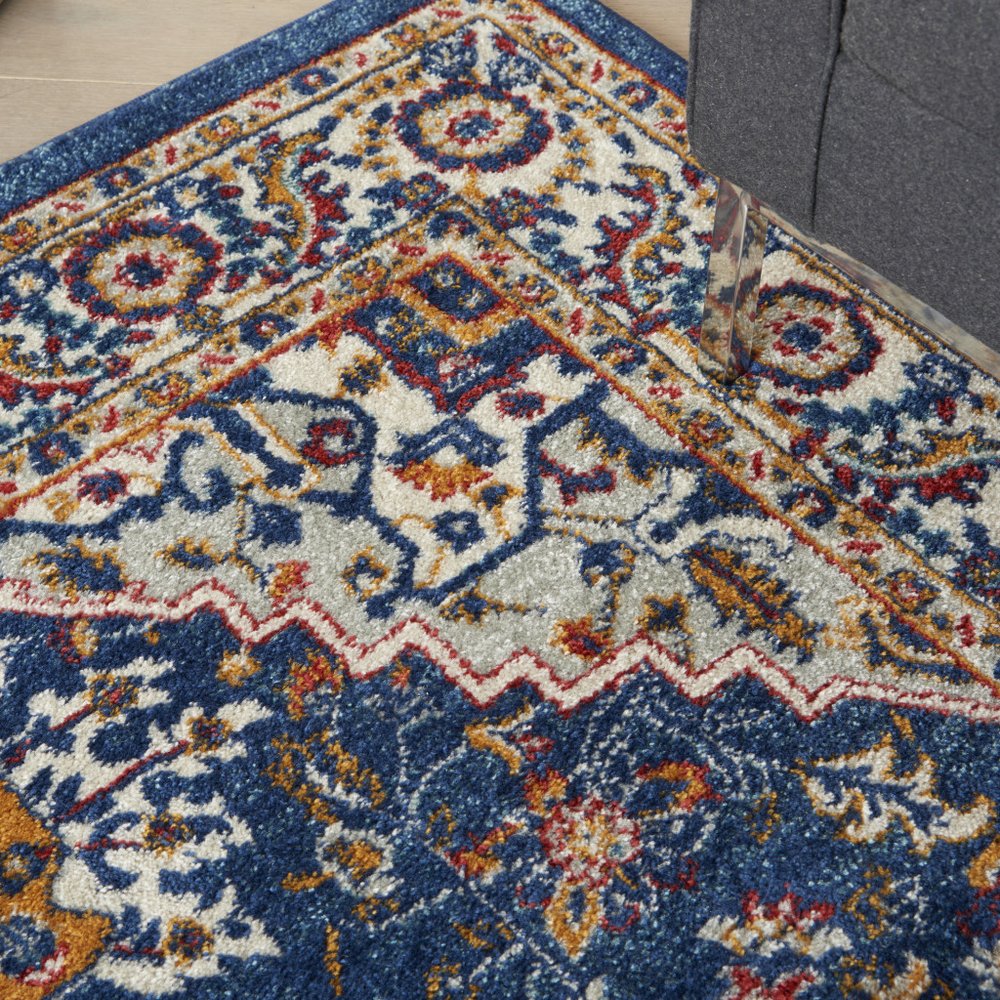 5' X 7' Blue And Ivory Medallion Distressed Area Rug