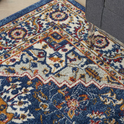 5' X 7' Blue And Ivory Medallion Distressed Area Rug