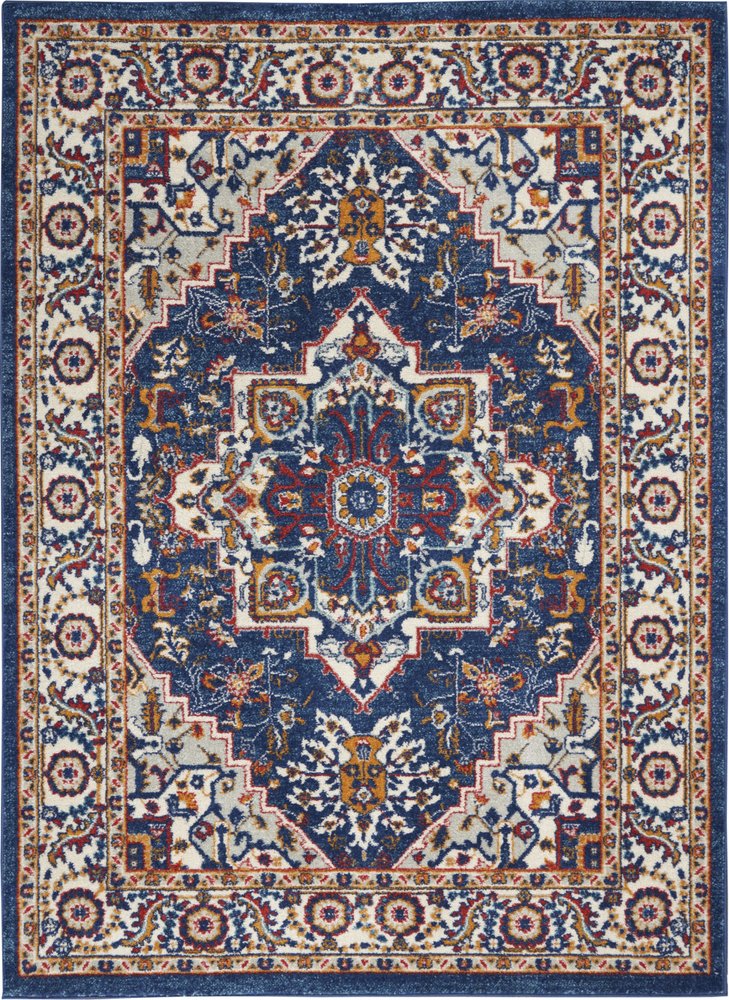 5' X 7' Blue And Ivory Medallion Distressed Area Rug