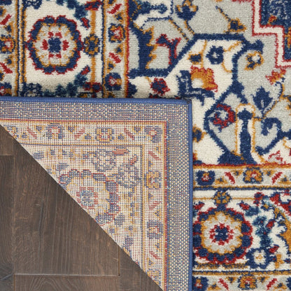 5' X 7' Blue And Ivory Medallion Distressed Area Rug