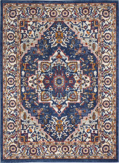 5' X 7' Blue And Ivory Power Loom Area Rug