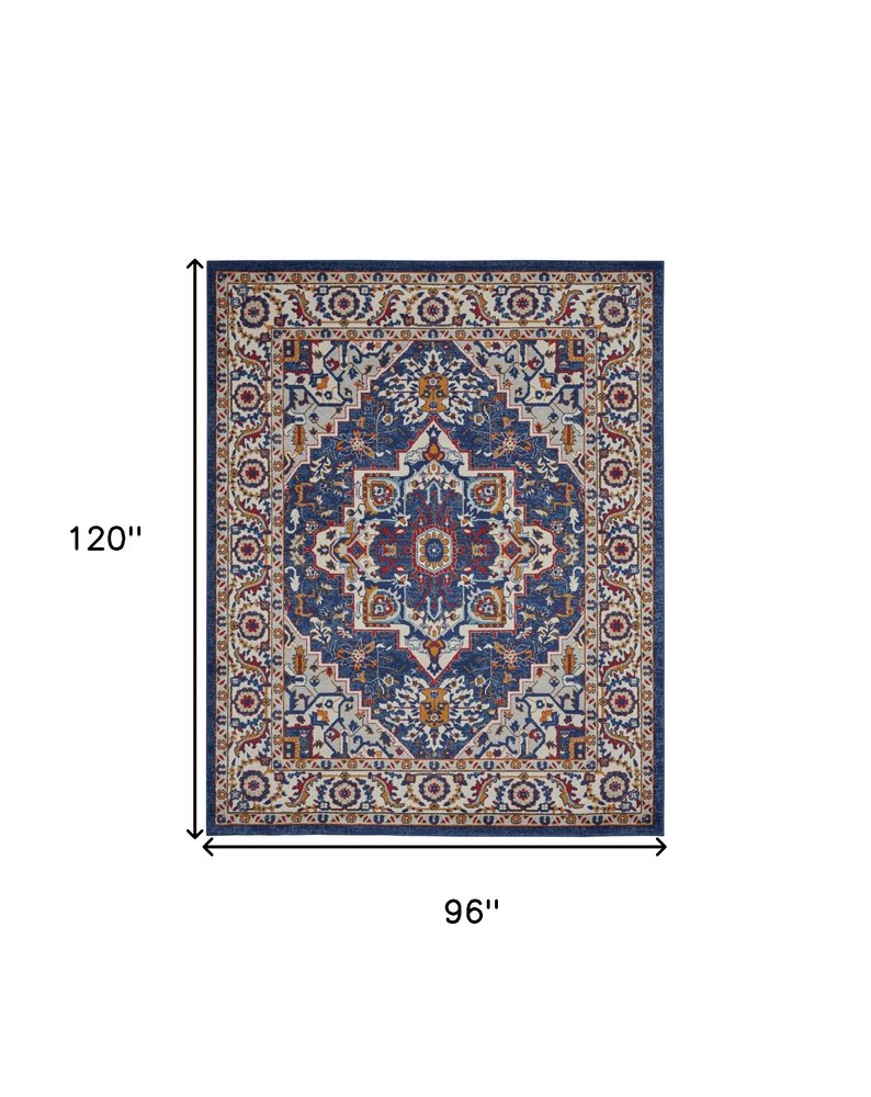 5' X 7' Blue And Ivory Medallion Distressed Area Rug