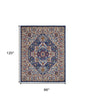 5' X 7' Blue And Ivory Medallion Distressed Area Rug