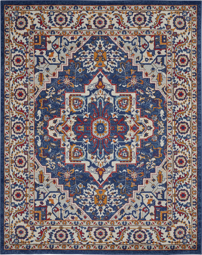 5' X 7' Blue And Ivory Power Loom Area Rug