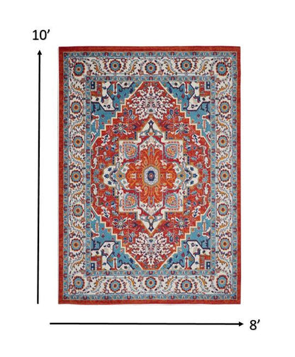 4' X 6' Red And Ivory Power Loom Area Rug