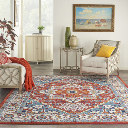 4' X 6' Red And Ivory Power Loom Area Rug