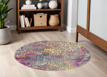 4' Pink And Ivory Round Coral Power Loom Area Rug